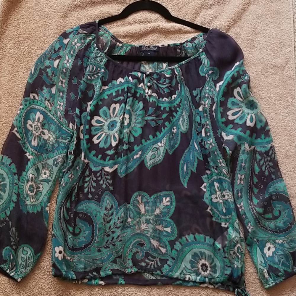 Lucky Brand Paisley Sheer Boho L/S Top Sz M
